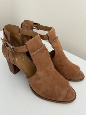 Jack Rogers Cameron Suede Open Toe Booties Sandals Tan Size 10